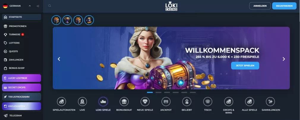 Loki Casino 125% Willkommensbonus und 100 Freispiele
